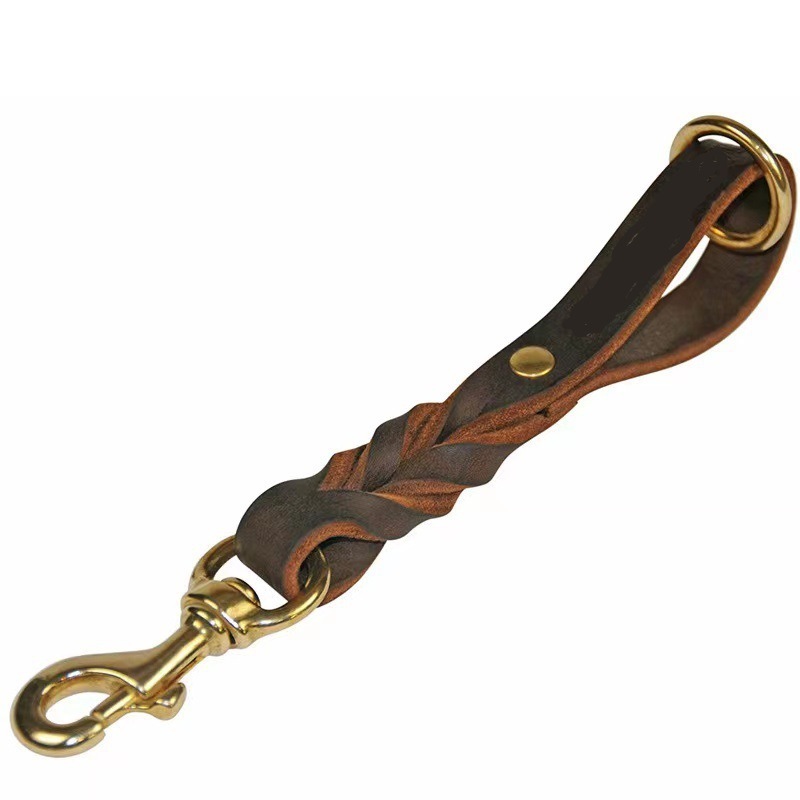 Cowhide genuine leather dog short leash, short leash portable copper hook large dog walking leash