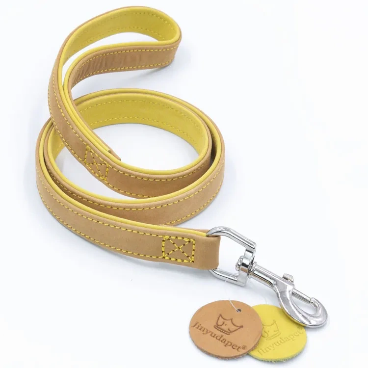 Factory Wholesale  Genuine leather dog show Pet Leads Luxury High Quality  Real Genuine Leather For Dog Leash and collar set