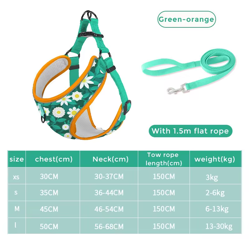 Pet Dog Harness And Leash Set Comfort Breathable Pet Harness Printed Dog Harness for Small Medium Dogs Pet Supplies
