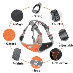 Custom Adjustable pet Harness For Dogs Reflective Puppy Cat Harness Vest With Walking Harness