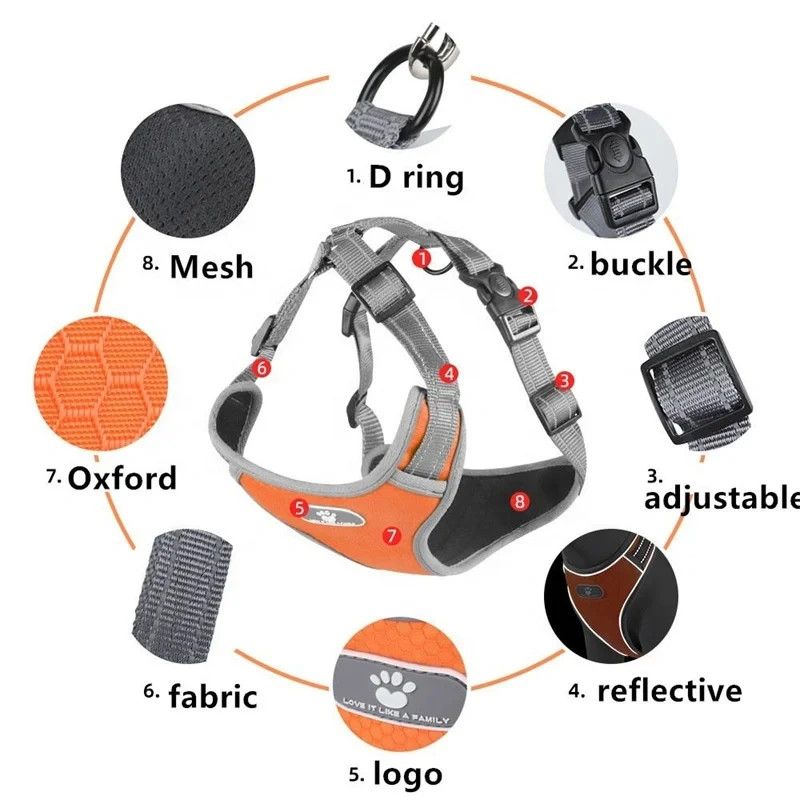 Custom Adjustable pet Harness For Dogs Reflective Puppy Cat Harness Vest With Walking Harness