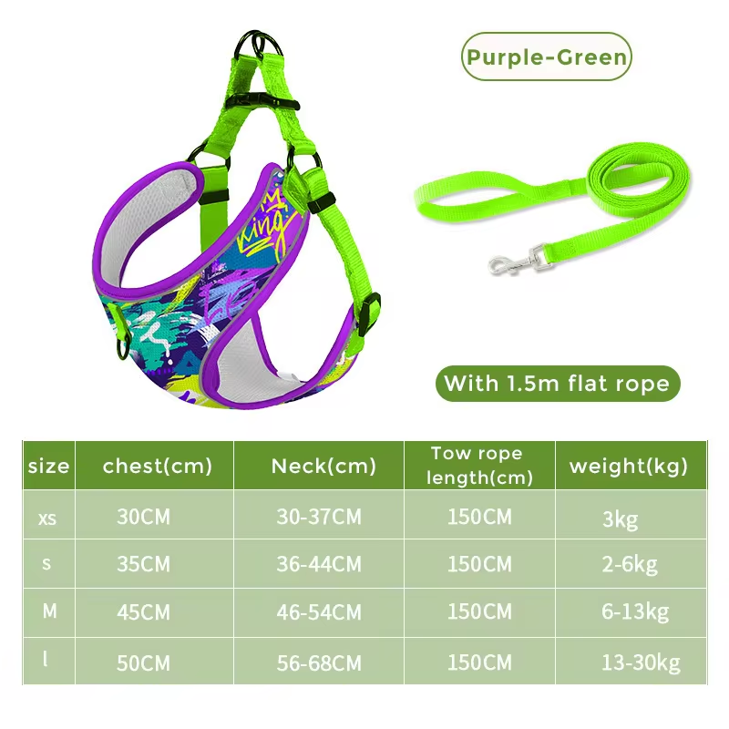Pet Dog Harness And Leash Set Comfort Breathable Pet Harness Printed Dog Harness for Small Medium Dogs Pet Supplies