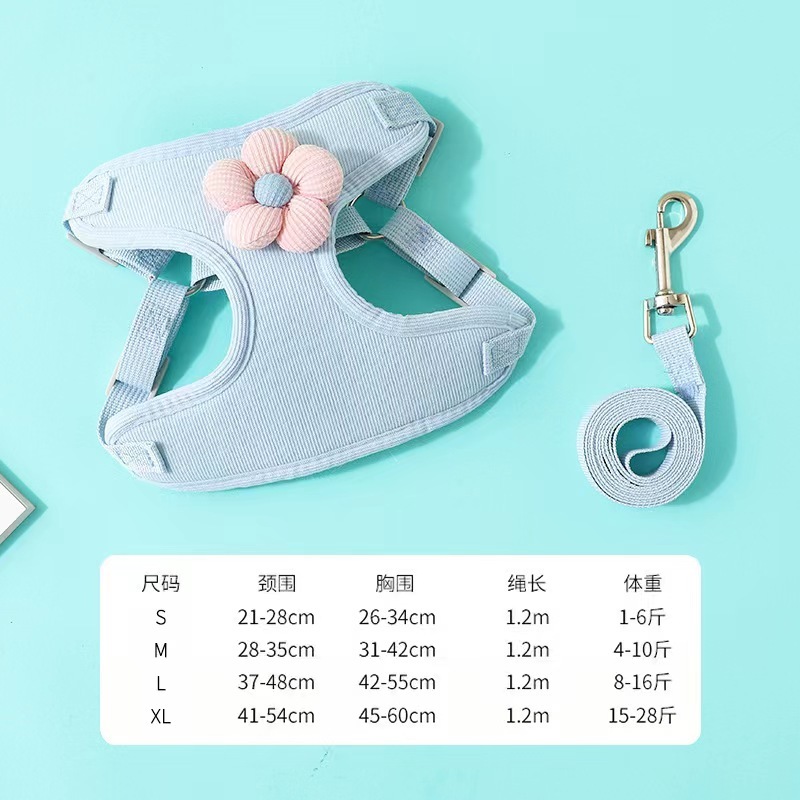 Wholesale  New Adjustable Soft Dog Cat Harness Set with Flower for Pets