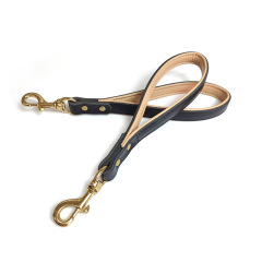 Cowhide genuine leather dog short leash, short leash portable copper hook large dog walking leash