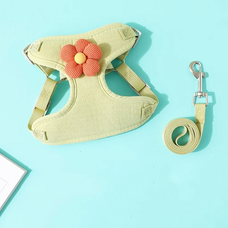 Wholesale  New Adjustable Soft Dog Cat Harness Set with Flower for Pets
