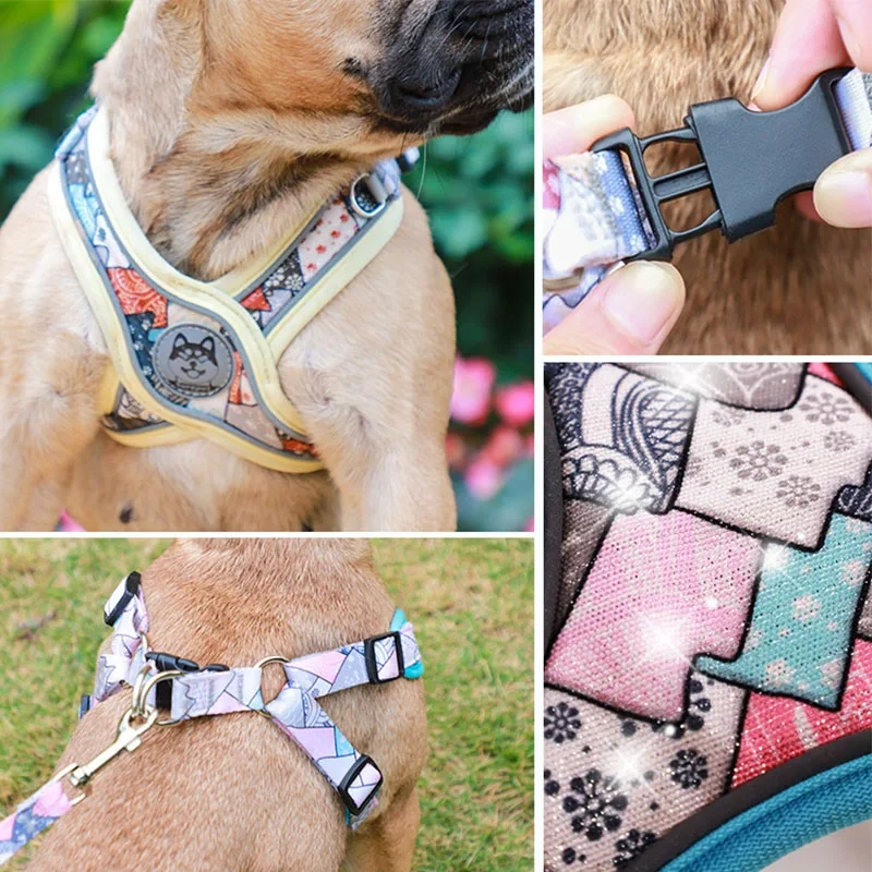 New Pets Dogs Accessories Luminous Adjustable Harness For Dogs Puppy Vest Collar Leash French Bulldog Medium Small Large Dog