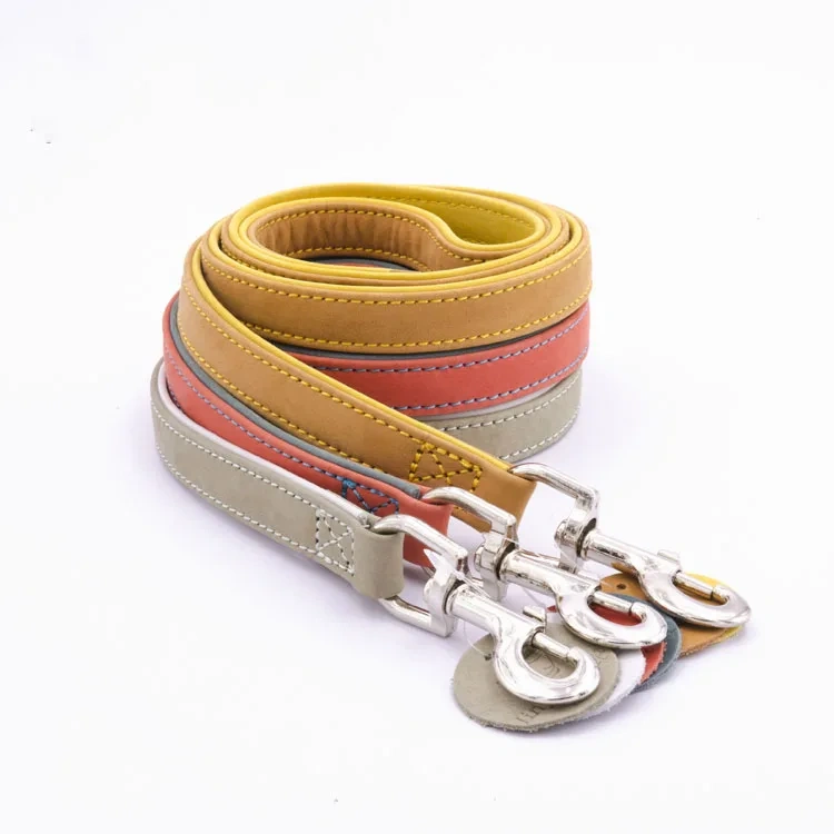 Factory Wholesale  Genuine leather dog show Pet Leads Luxury High Quality  Real Genuine Leather For Dog Leash and collar set