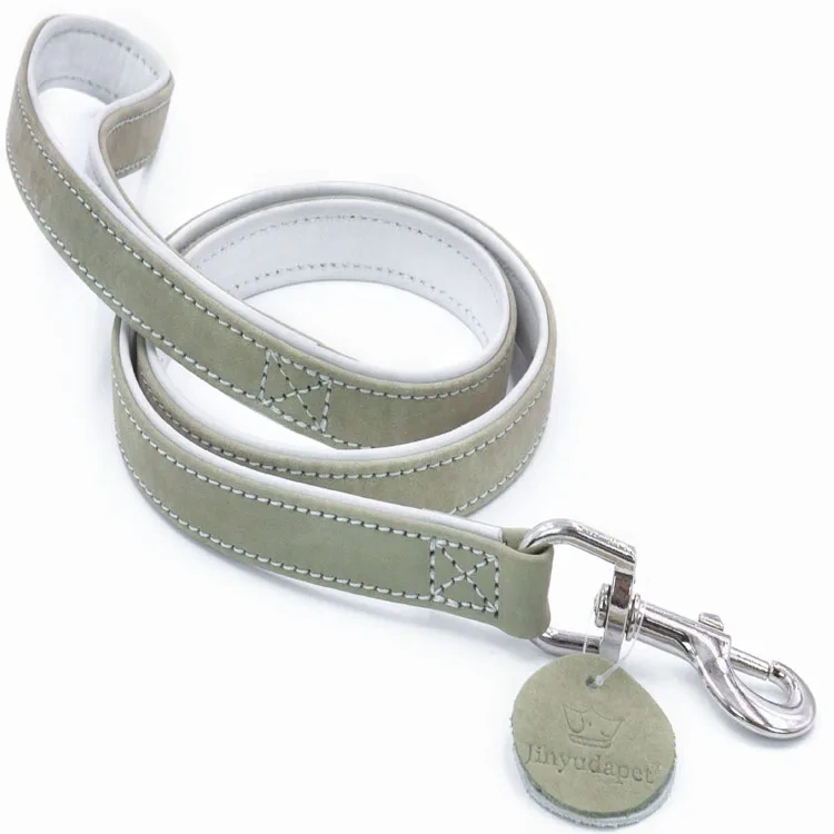 Factory Wholesale  Genuine leather dog show Pet Leads Luxury High Quality  Real Genuine Leather For Dog Leash and collar set