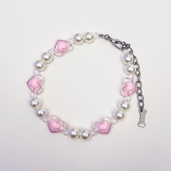 Transparent pink love beaded collar jewelry for cats, small and medium-sized dogs