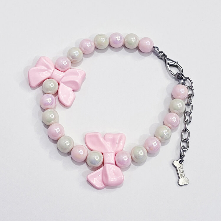 Pink Bow Beaded Collar Accessories for Cats, Small and Medium-sized Dogs