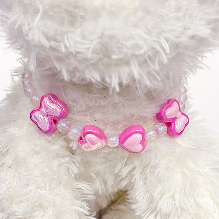 Pink Love Beaded Collar Accessories for Cats and Small and Medium-sized Dogs