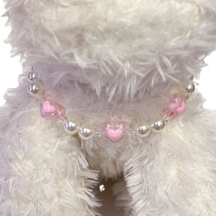 Transparent pink love beaded collar jewelry for cats, small and medium-sized dogs