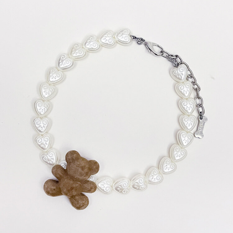 Bear Heart Beaded Collar Pet Accessories, Suitable for Cats, Small and Medium Dogs