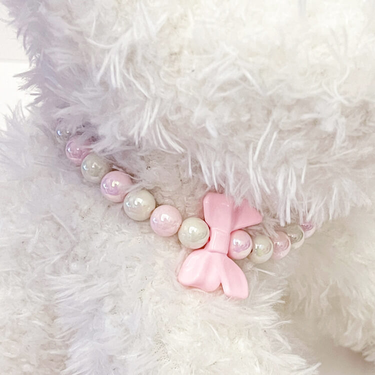Pink Bow Beaded Collar Accessories for Cats, Small and Medium-sized Dogs