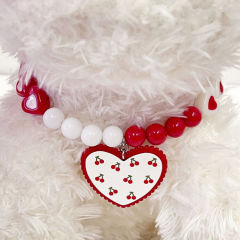 Pet red love beads, puppy and cat necklace jewelry accessories
