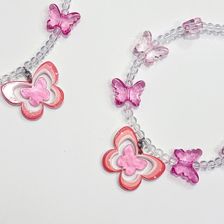 Pink Butterfly Beaded Collar Pet Accessories for Cats, Small and Medium Dogs