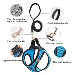 Manufacturer Custom New Design Adjustable Pet Accessories Soft Breathable Reflective Dog Harness and Leash Collar Set