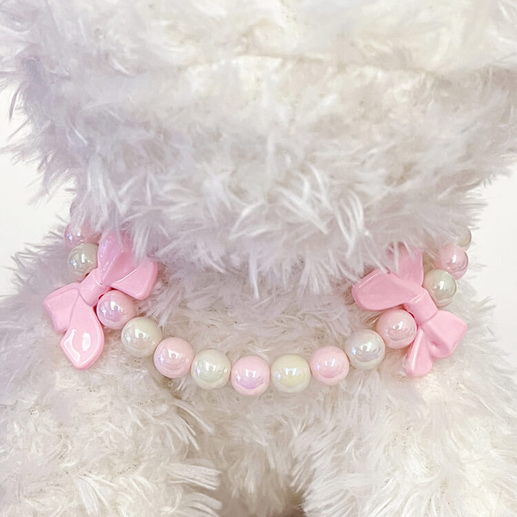 Pink Bow Beaded Collar Accessories for Cats, Small and Medium-sized Dogs