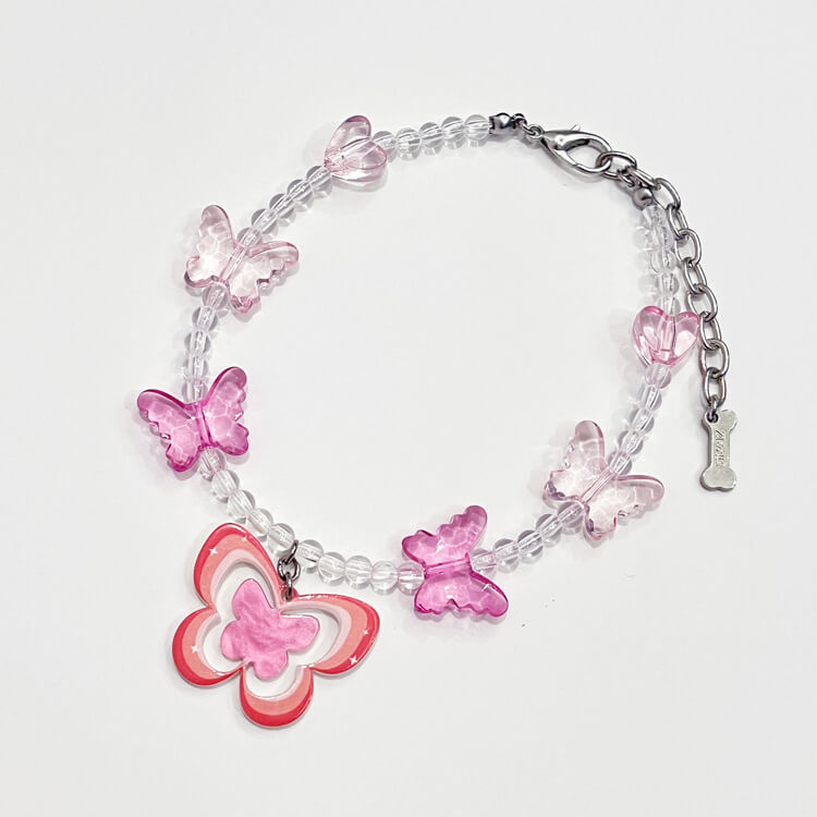 Pink Butterfly Beaded Collar Pet Accessories for Cats, Small and Medium Dogs