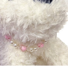 Transparent pink love beaded collar jewelry for cats, small and medium-sized dogs