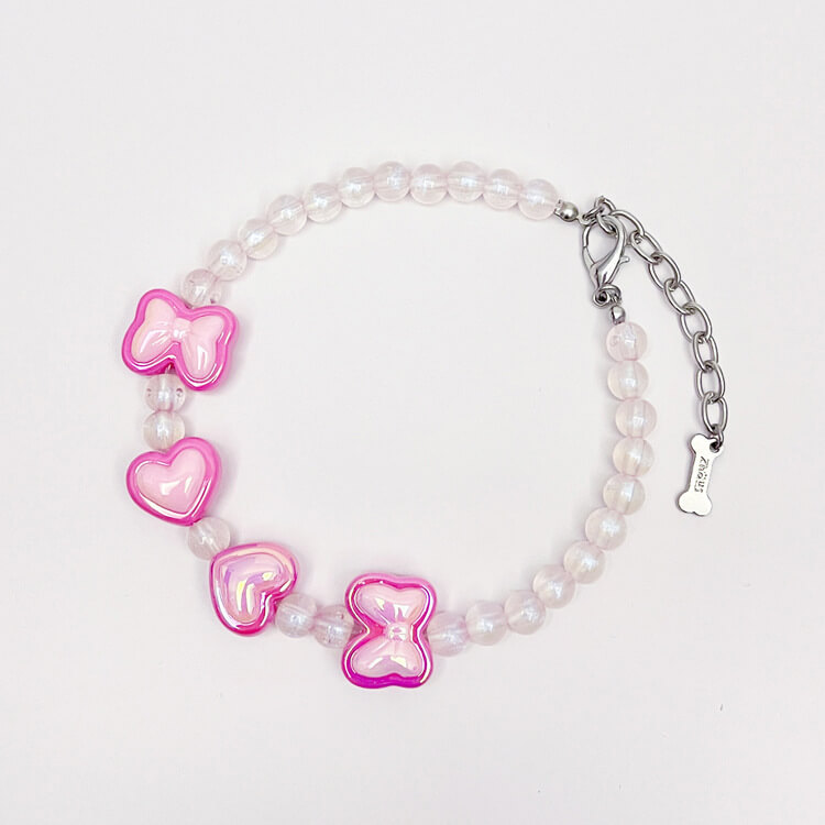 Pink Love Beaded Collar Accessories for Cats and Small and Medium-sized Dogs