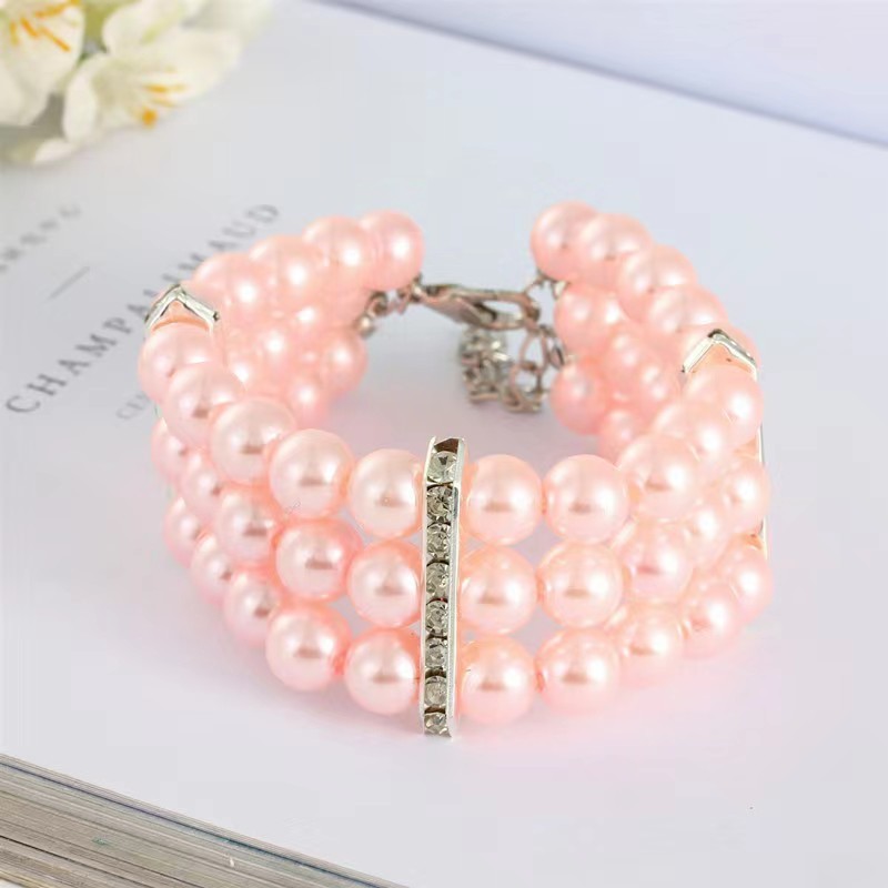 Three-row pearl pet collar, cat and dog necklace jewelry