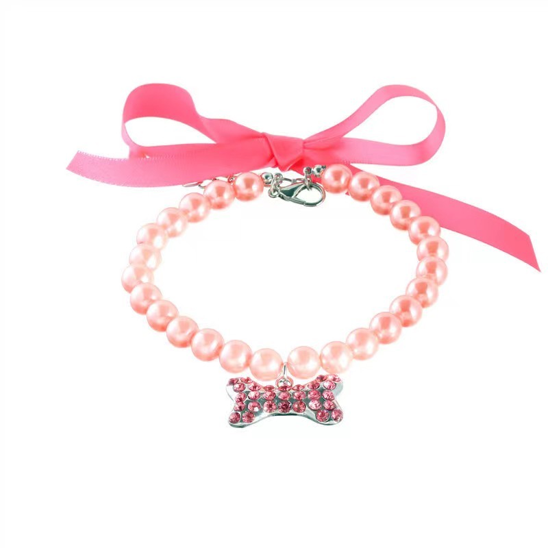 Pet jewelry pearl necklace bone pendant for small and medium dogs