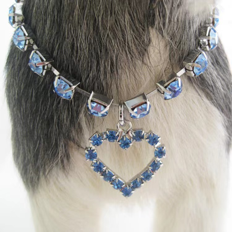 Single row diamond cat and dog accessories pet collar love pendant
