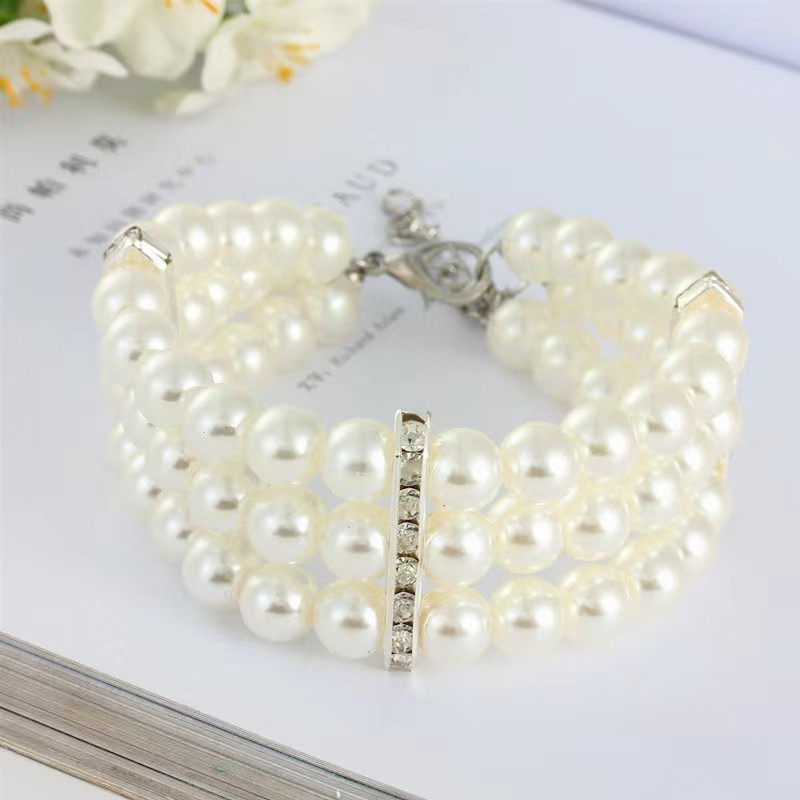 Three-row pearl pet collar, cat and dog necklace jewelry