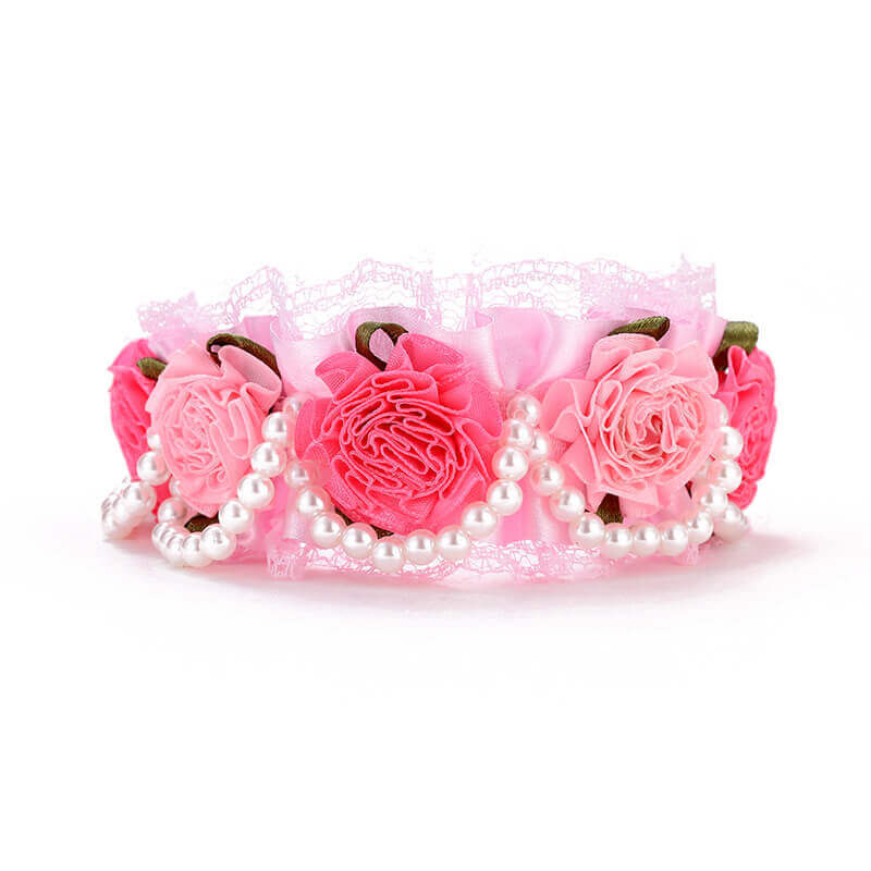 Dog collar Pet pink lace collar hand-stitched pearl collar lead strap Cat collar Cat collar