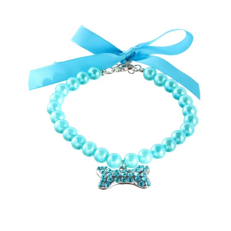 Pet jewelry pearl necklace bone pendant for small and medium dogs