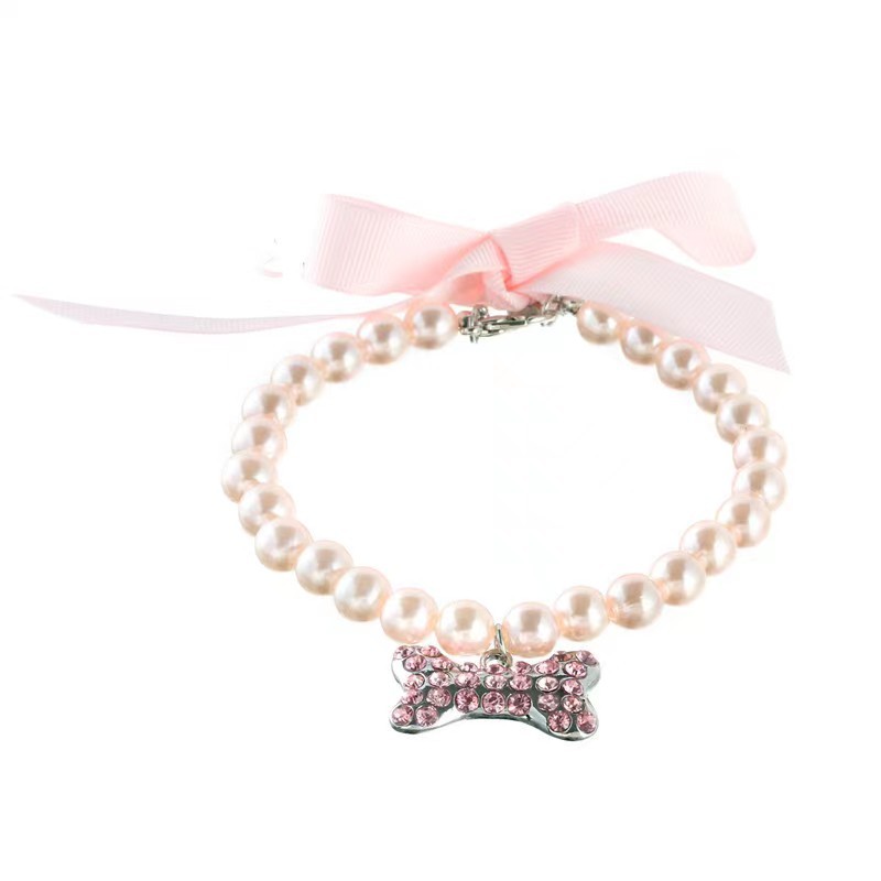 Pet jewelry pearl necklace bone pendant for small and medium dogs