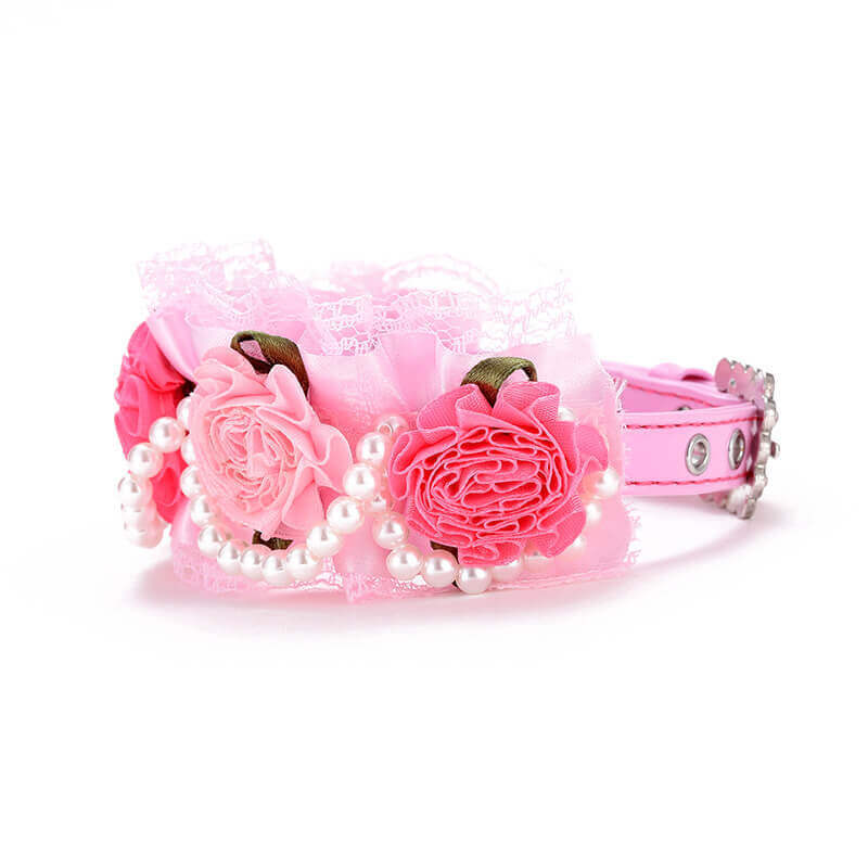 Dog collar Pet pink lace collar hand-stitched pearl collar lead strap Cat collar Cat collar