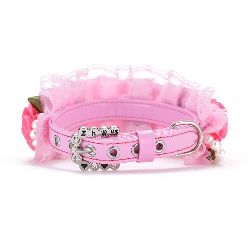 Dog collar Pet pink lace collar hand-stitched pearl collar lead strap Cat collar Cat collar