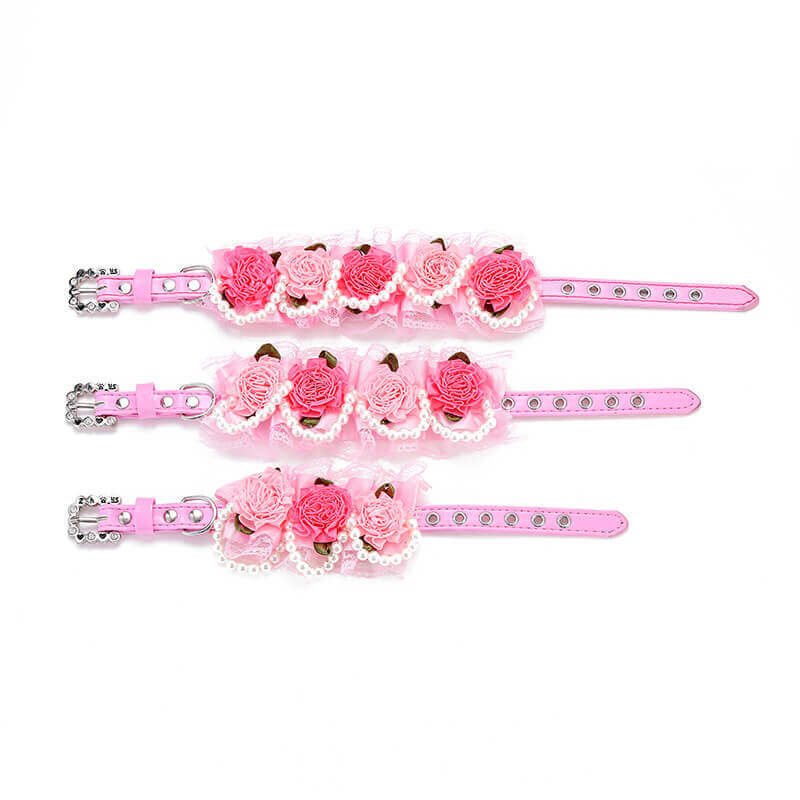Dog collar Pet pink lace collar hand-stitched pearl collar lead strap Cat collar Cat collar