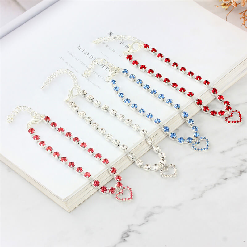 Single row diamond cat and dog accessories pet collar love pendant