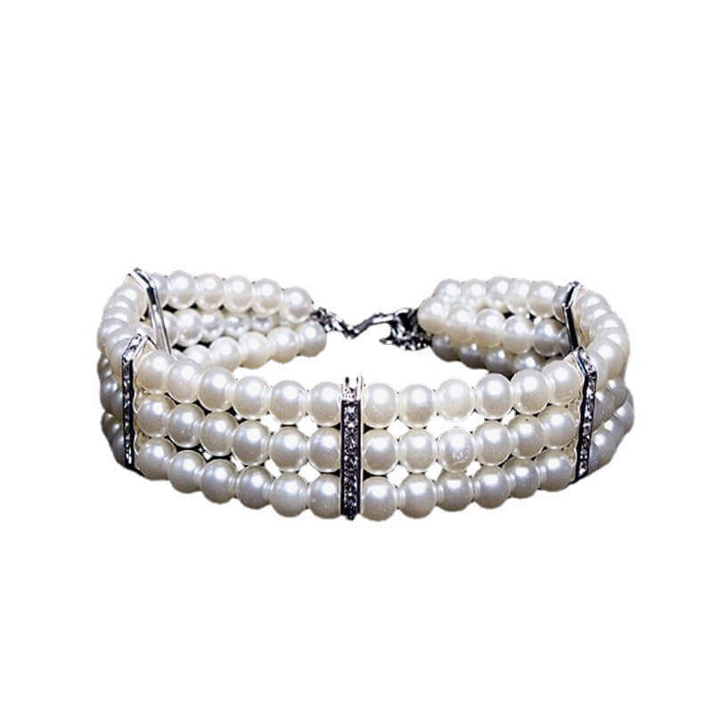 Three-row pearl pet collar, cat and dog necklace jewelry
