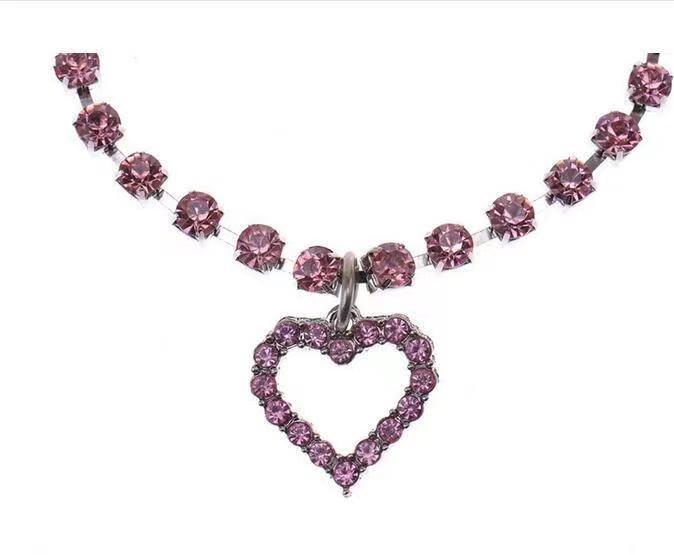 Single row diamond cat and dog accessories pet collar love pendant