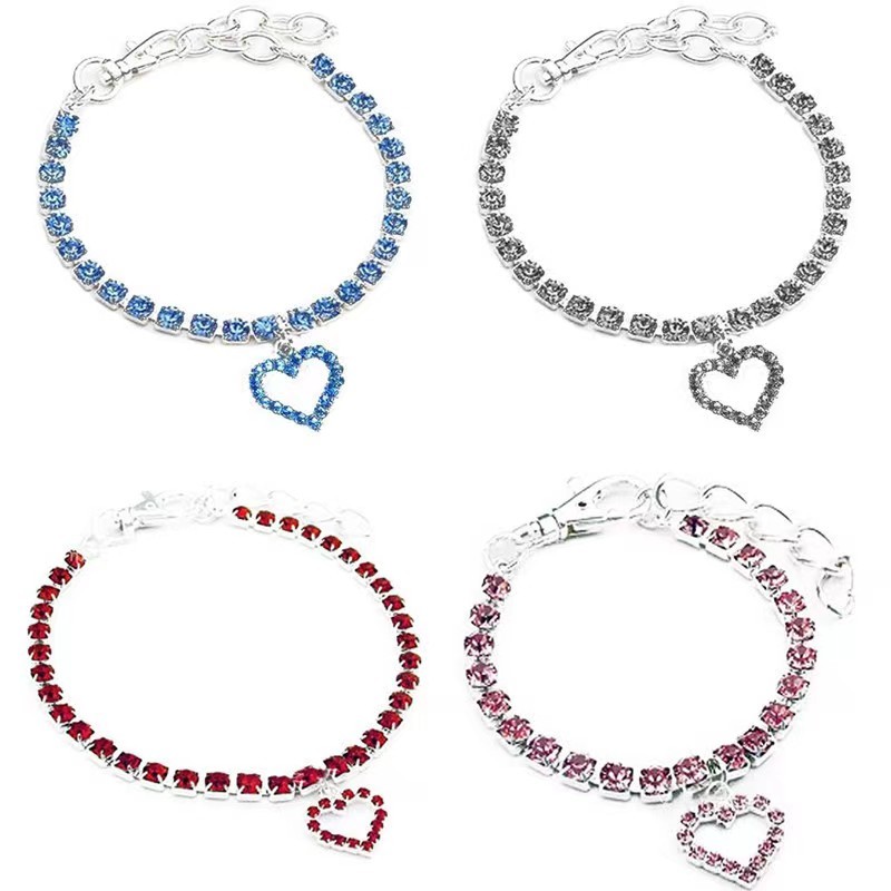 Single row diamond cat and dog accessories pet collar love pendant