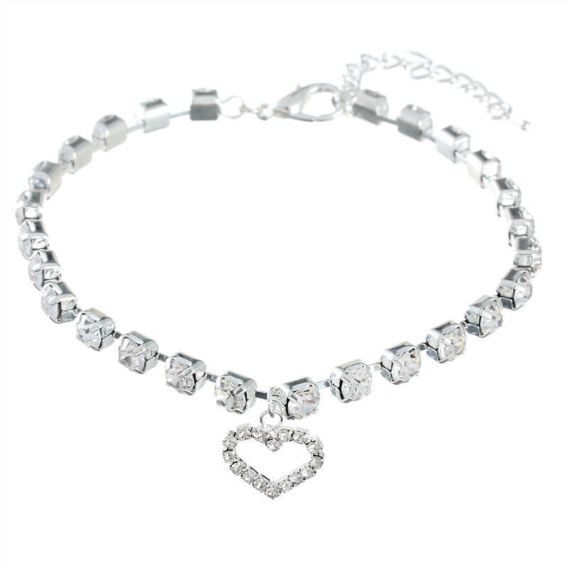 Single row diamond cat and dog accessories pet collar love pendant