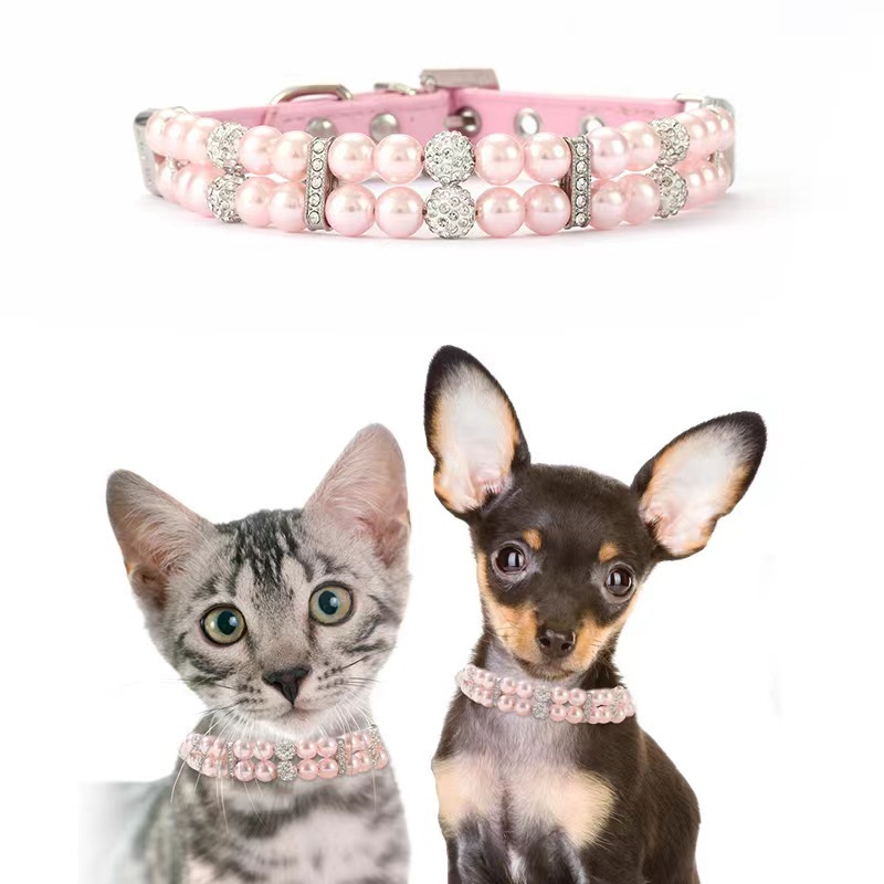 Pet Supplies Pearl Collar Leash Collar Collar Cat and Dog Necklace Small Dog Collar Leash Set