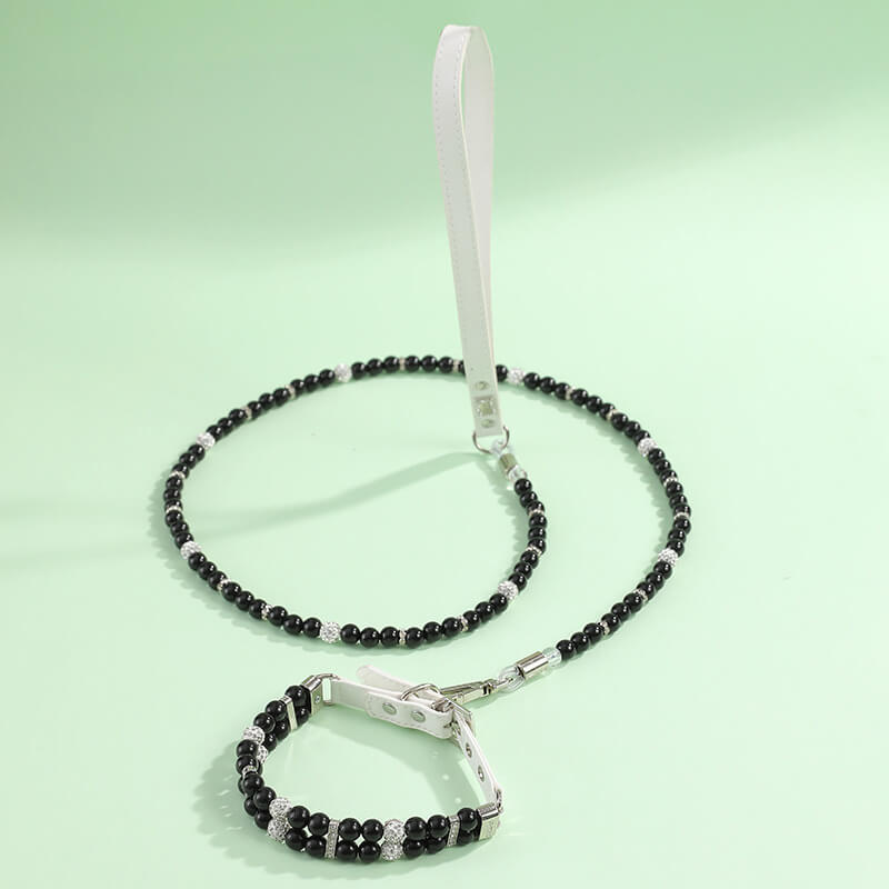 Pet Supplies Pearl Collar Leash Collar Collar Cat and Dog Necklace Small Dog Collar Leash Set