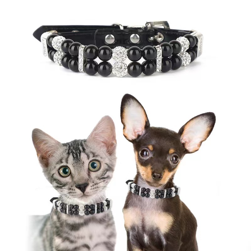 Pet Supplies Pearl Collar Leash Collar Collar Cat and Dog Necklace Small Dog Collar Leash Set