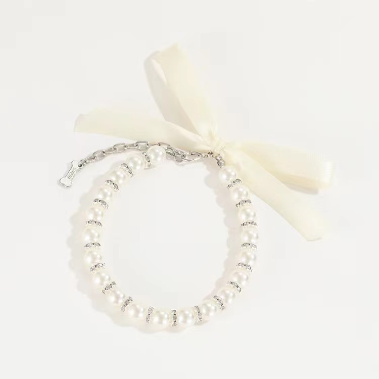 Pet supplies collar leash neck necklace Pearl Cat necklace Small dog collar accessories