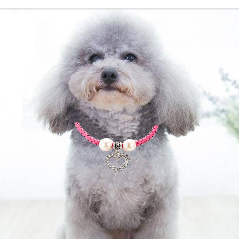 Pet woven leather rope bell pet collar