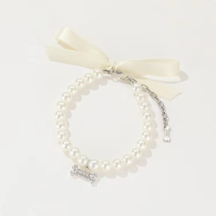 Pet supplies collar leash neck necklace Pearl Cat necklace Small dog collar accessories
