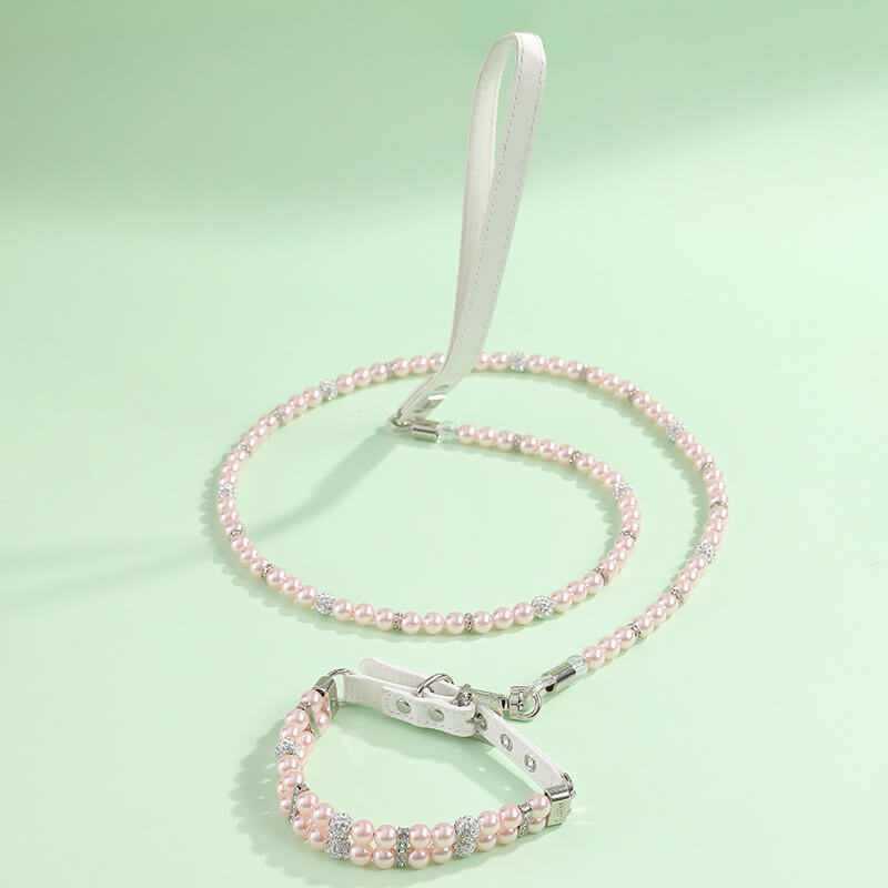Pet Supplies Pearl Collar Leash Collar Collar Cat and Dog Necklace Small Dog Collar Leash Set