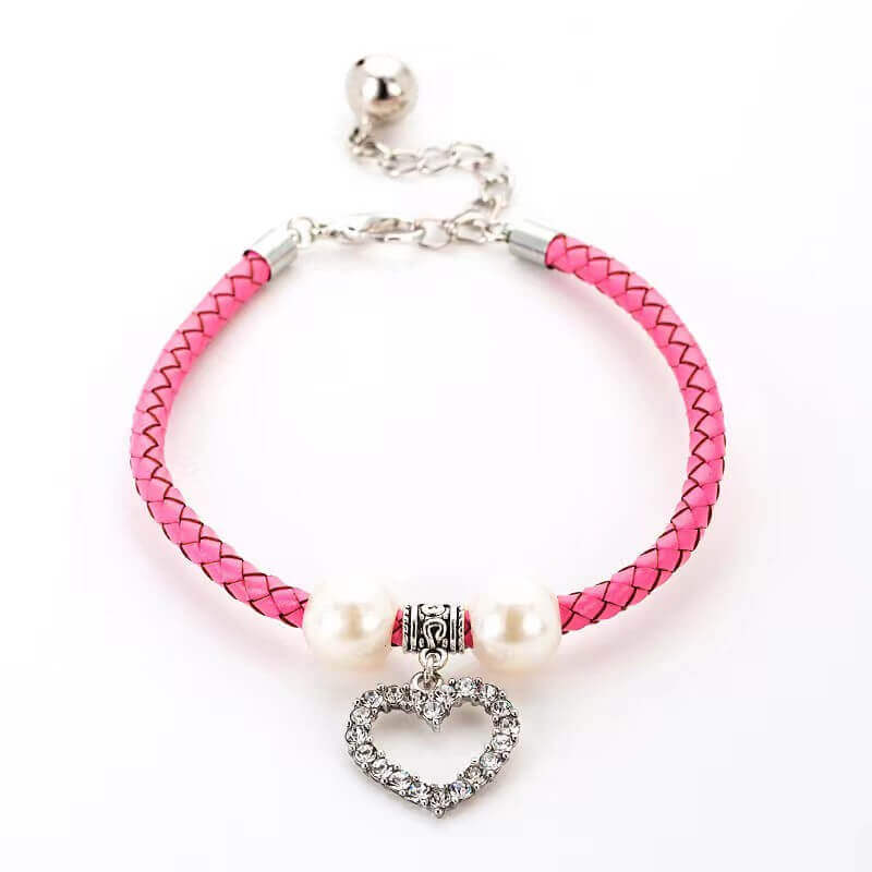 Pet woven leather rope bell pet collar