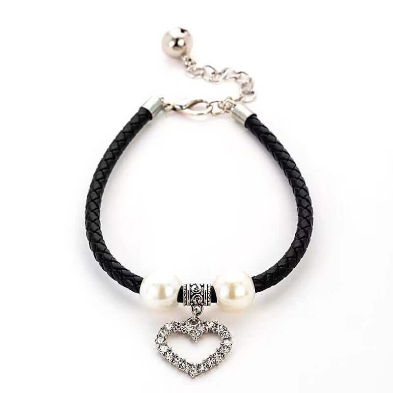 Pet woven leather rope bell pet collar