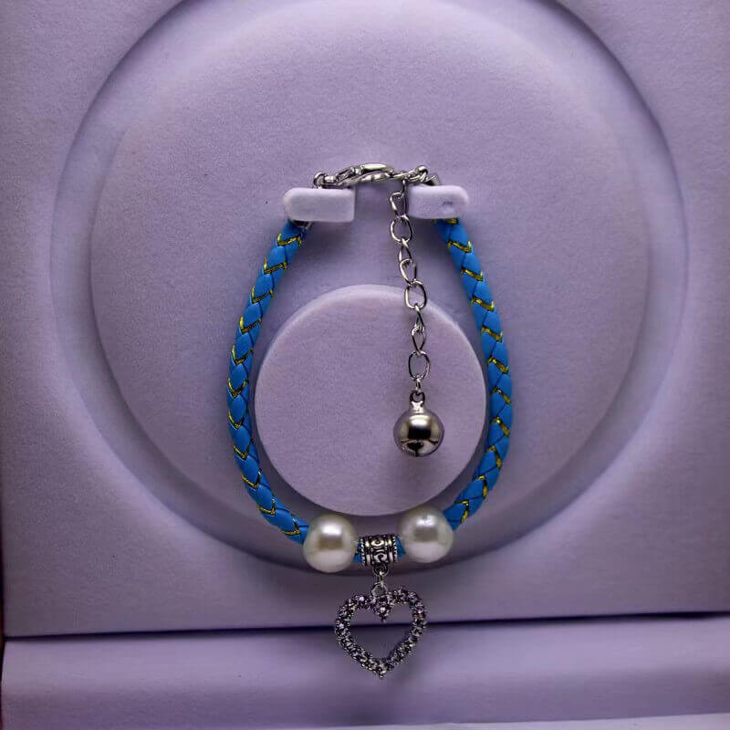 Pet woven leather rope bell pet collar